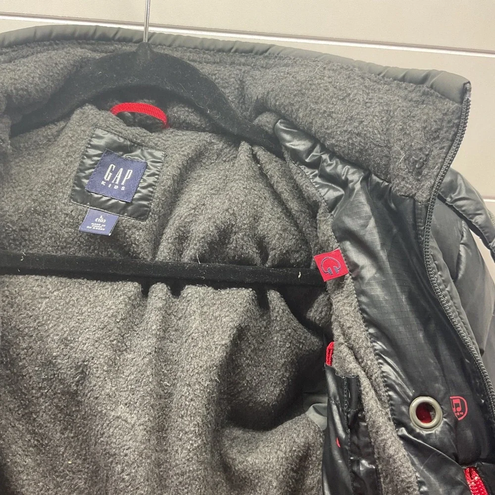 Gap Kids Boys Black Puffer Jacket Fleece Lined Hooded Winter Coat Size L 10
